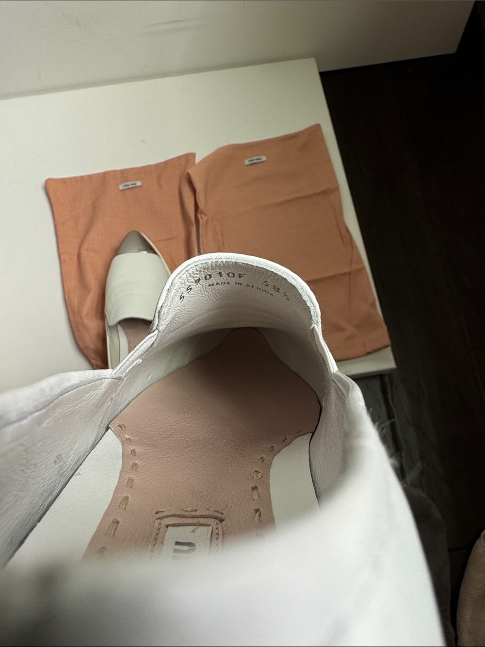 Miu Miu White Skate Sneaker Leather Slip-On Loafers with Silver Cap Toes | 38.5 - Picture 10 of 11